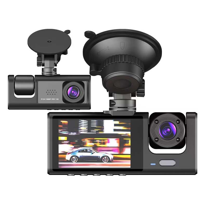 Trokanalni dash cam za automobil s prednjom, unutarnjom i stražnjom kamerom, 1080p HD širokokutni snimak, kružno snimanje
