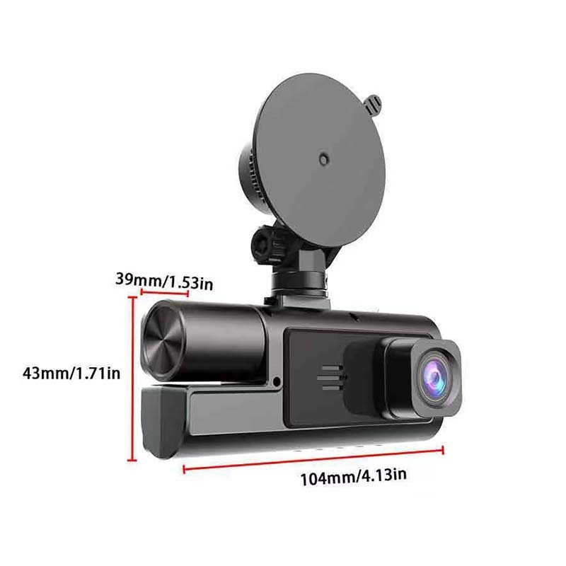 Trokanalni dash cam za automobil s prednjom, unutarnjom i stražnjom kamerom, 1080p HD širokokutni snimak, kružno snimanje