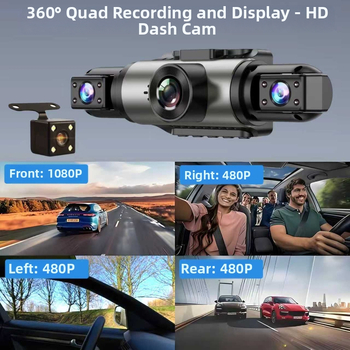 Hlasom ovládaná skrytá štvorobrázková kamera do auta s prednou, vnútornou a zadnou kamerou, Wi-Fi, IPS HD a DVR