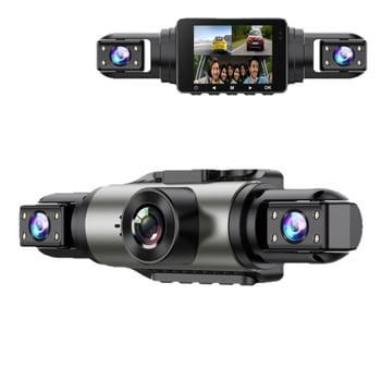 Κρυφή τετρακάμερη dash cam αυτοκινήτου με φωνητικό έλεγχο, μπροστινή, εσωτερική και πίσω κάμερα, Wi-Fi, IPS HD και DVR