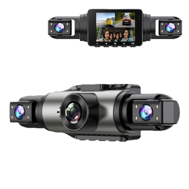 Κρυφή τετρακάμερη dash cam αυτοκινήτου με φωνητικό έλεγχο, μπροστινή, εσωτερική και πίσω κάμερα, Wi-Fi, IPS HD και DVR