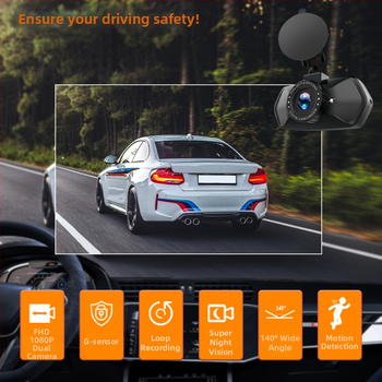 Dash Cam με διπλό φακό, εμπρός και πίσω κάμερα, 1080p, νυχτερινή όραση, 140° ευρυγώνιο, εικόνα οπισθοπορείας
