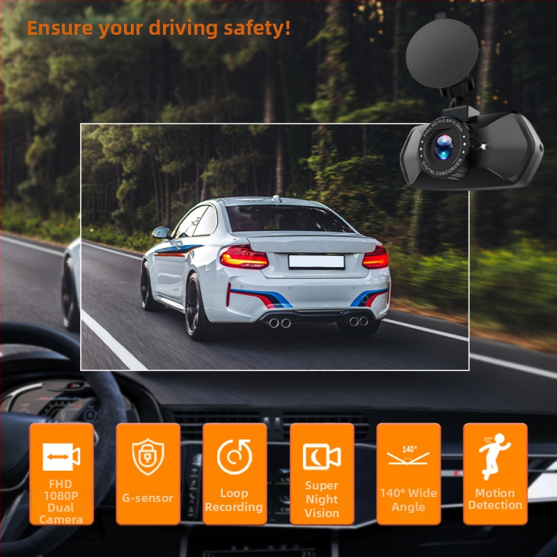 Dash Cam με διπλό φακό, εμπρός και πίσω κάμερα, 1080p, νυχτερινή όραση, 140° ευρυγώνιο, εικόνα οπισθοπορείας