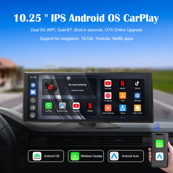 10,25-inčni dash cam s dvostrukim Wi-Fi, bežični CarPlay pametni zaslon i Android navigacija za automobil