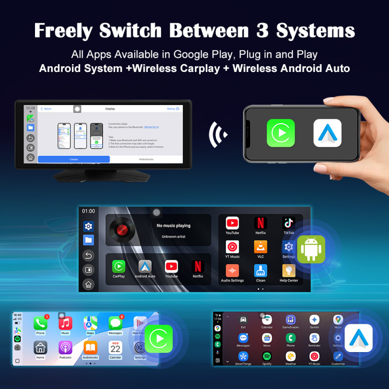 10,25-inčni dash cam s dvostrukim Wi-Fi, bežični CarPlay pametni zaslon i Android navigacija za automobil
