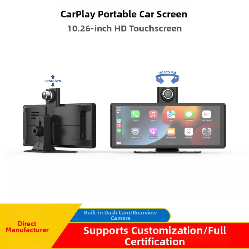 10,26-palcový prenosný displej do auta s navigáciou, palubnou kamerou, cúvacou kamerou a bezdrôtovým rozhraním Bluetooth CarPlay