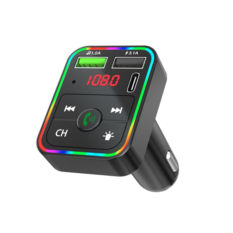 Αυτοκινητικό Bluetooth MP3 player με FM μετατροπέα και φως ατμόσφαιρας, 3.1A διπλό USB γρήγορη φόρτιση, δέκτης hands-free για κλήσεις