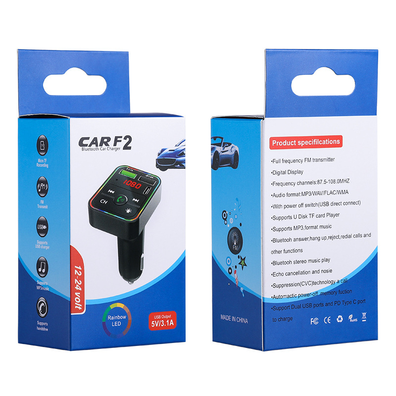 Αυτοκινητικό Bluetooth MP3 player με FM μετατροπέα και φως ατμόσφαιρας, 3.1A διπλό USB γρήγορη φόρτιση, δέκτης hands-free για κλήσεις