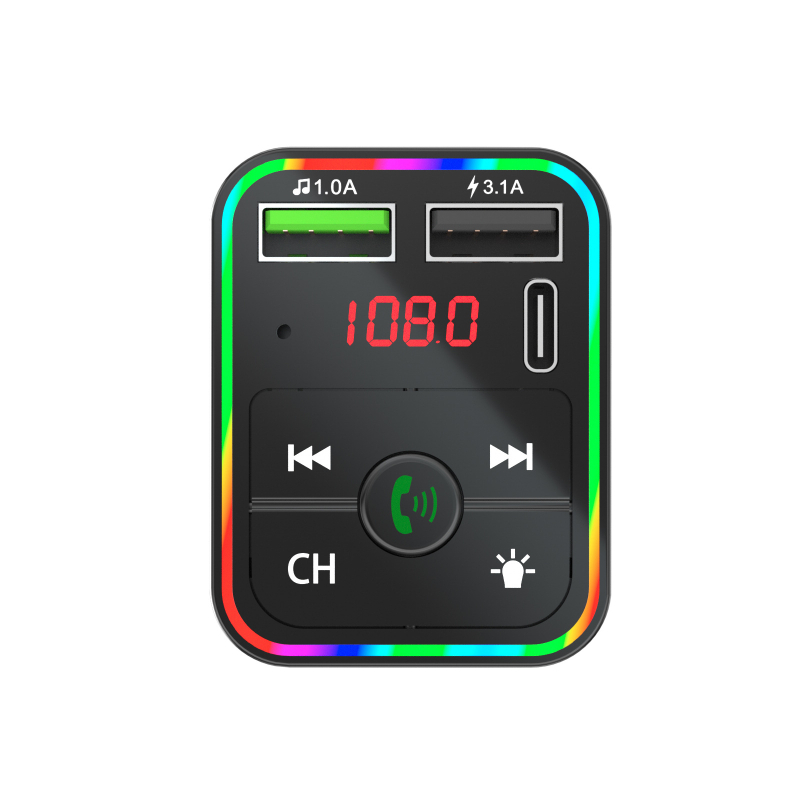 Αυτοκινητικό Bluetooth MP3 player με FM μετατροπέα και φως ατμόσφαιρας, 3.1A διπλό USB γρήγορη φόρτιση, δέκτης hands-free για κλήσεις