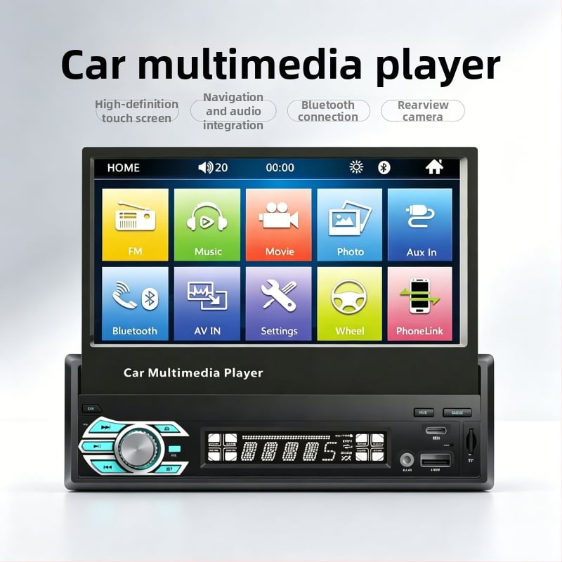 7-inčni CarPlay MP5 player za automobil, električno izvučivi, univerzalni MP3 kartica, radio i audio sustav, s prioritetom retrovizora