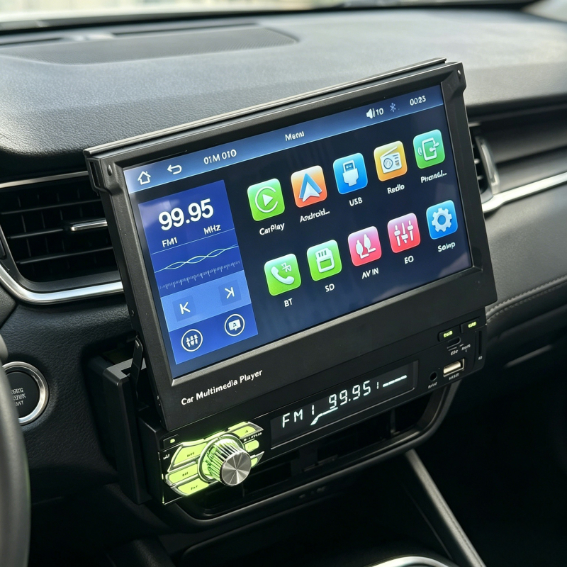 7-inčni CarPlay MP5 player za automobil, električno izvučivi, univerzalni MP3 kartica, radio i audio sustav, s prioritetom retrovizora