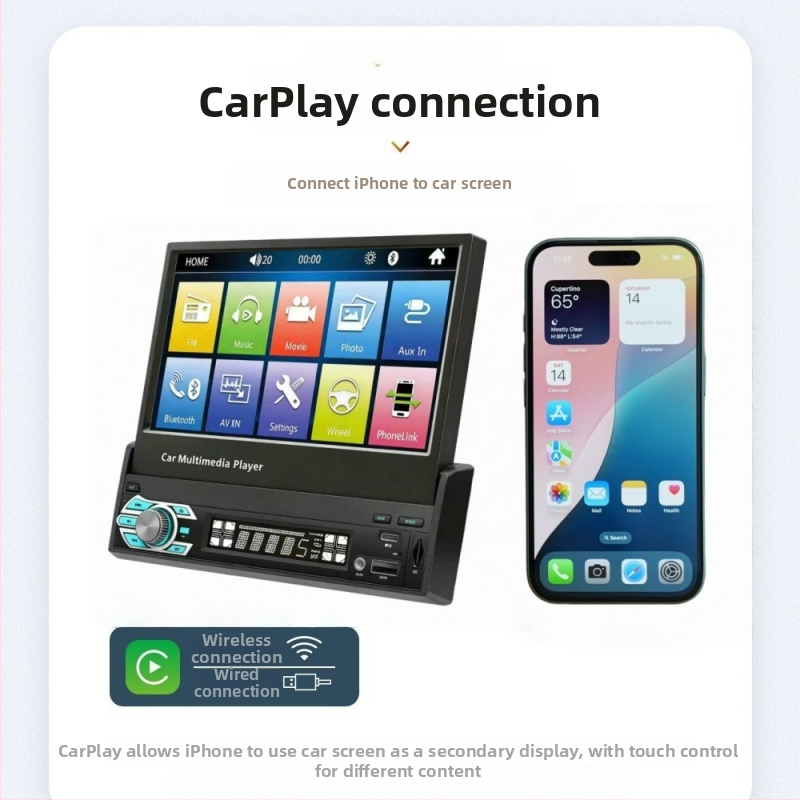 7-inčni CarPlay MP5 player za automobil, električno izvučivi, univerzalni MP3 kartica, radio i audio sustav, s prioritetom retrovizora