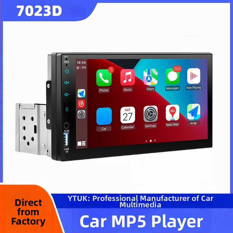 Autorádio 7023D s Bluetooth, FM rádiom a cúvacou kamerou, 7-palcový dotykový MP5 prehrávač, Single-DIN