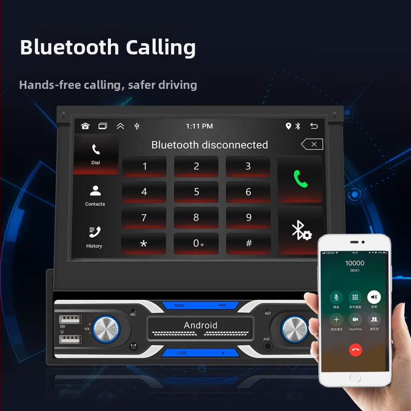 7-palcový výsuvný displej do auta s Bluetooth prehrávačom, bezdrôtovým CarPlay a Android GPS navigáciou – všetko v jednom zariadení