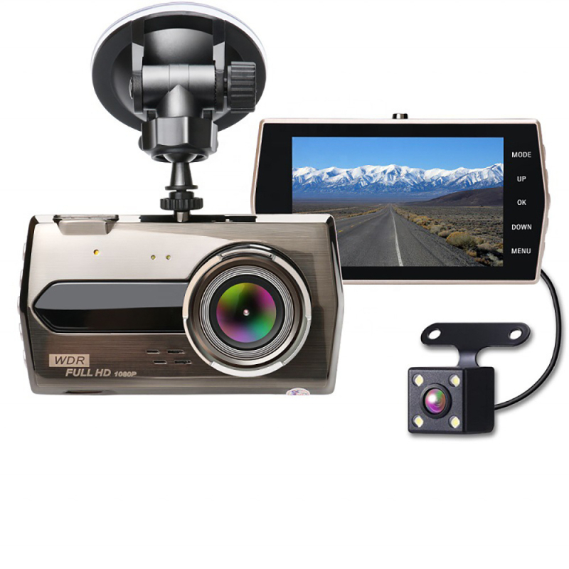 4 ιντσών IPS dash cam από κράμα ψευδάργύρου, με εμπρός και πίσω διπλό φακό, HD νυχτερινή όραση, εικόνα αντίστροφης προβολής