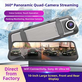 Y360° Πανοραμική 10 ιντσών 4K dash cam με CarPlay και προβολή οθόνης, εμπρός και πίσω διπλή καταγραφή