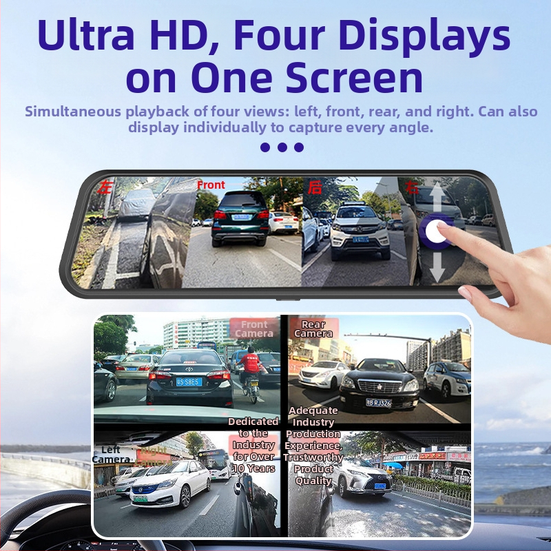 Y360° Πανοραμική 10 ιντσών 4K dash cam με CarPlay και προβολή οθόνης, εμπρός και πίσω διπλή καταγραφή