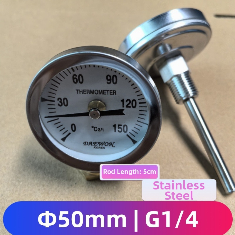 Bimetalový teplomer, axiálny typ, 150 °C, G1/4, NPT 1/2, teplomer vody