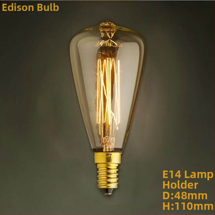 Závesná lampa ST48 E14 s žiarovkou Edison a teplým žltým svetlom, retro sklenený luster do reštaurácie alebo spálne