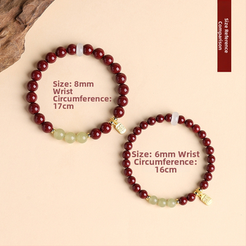 Βραχιόλι Purple-Gold Sandstone & Cinnabar για γυναίκες, Imperial Red Cinnabar, 8mm χάντρες από Quartz και Jade, μοναδικός σχεδιασμός