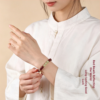 Βραχιόλι Purple-Gold Sandstone & Cinnabar για γυναίκες, Imperial Red Cinnabar, 8mm χάντρες από Quartz και Jade, μοναδικός σχεδιασμός