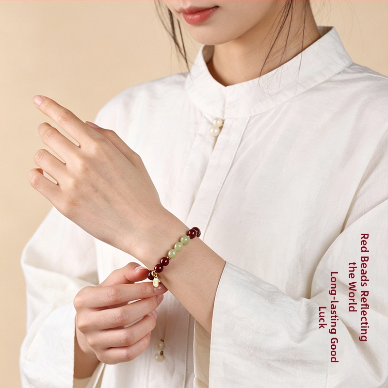 Βραχιόλι Purple-Gold Sandstone & Cinnabar για γυναίκες, Imperial Red Cinnabar, 8mm χάντρες από Quartz και Jade, μοναδικός σχεδιασμός