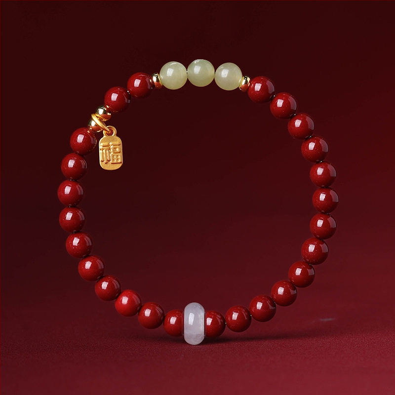Βραχιόλι Purple-Gold Sandstone & Cinnabar για γυναίκες, Imperial Red Cinnabar, 8mm χάντρες από Quartz και Jade, μοναδικός σχεδιασμός
