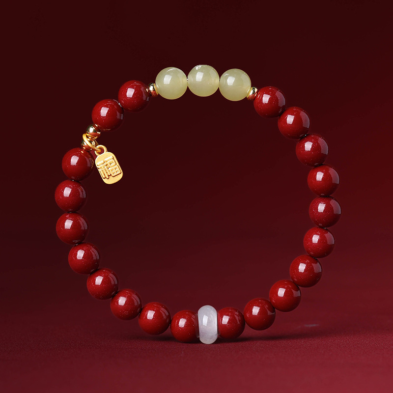 Βραχιόλι Purple-Gold Sandstone & Cinnabar για γυναίκες, Imperial Red Cinnabar, 8mm χάντρες από Quartz και Jade, μοναδικός σχεδιασμός