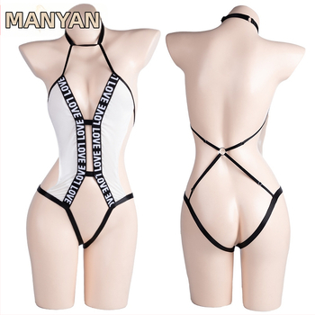 Sexy body s hlbokým V-hraním, dizajnom na chrbte, otvorenými ramienkami a spodnou bielizňou s písmenovým motívom