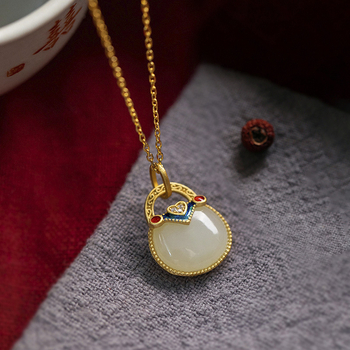 Κολιέ Hetian Jade με pendant σε σχήμα πορτοφόλι, αλυσίδα λαιμού, κινεζικής έμπνευσης στυλ, μόδα 2023