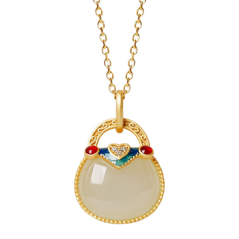 Κολιέ Hetian Jade με pendant σε σχήμα πορτοφόλι, αλυσίδα λαιμού, κινεζικής έμπνευσης στυλ, μόδα 2023