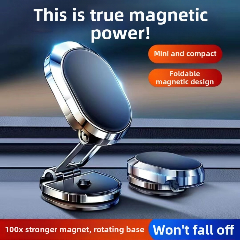 Držiak na telefón do auta s magnetickým držiakom, lepiaci držiak na palubnú dosku, skladací, otáčanie o 360°, zliatina zinku, 65 × 20 × 36 mm