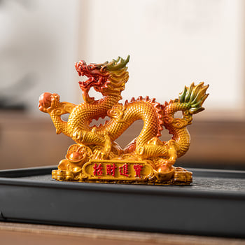 Figurină de ceai din rășină: dragon auriu cu mărgele ce își schimbă culoarea, pentru masă de ceai, tavă și vesela de ceai