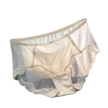 Γυναικείοι ultra-thin εσώρουχοι με δαντέλα, Ice Silk ύφασμα, μεσαία μέση, αναπνέων δίκτυο με πουά, εφαρμοστό στους γοφούς