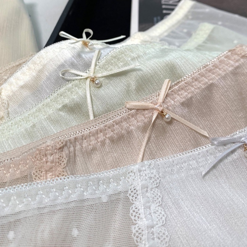 Γυναικείοι ultra-thin εσώρουχοι με δαντέλα, Ice Silk ύφασμα, μεσαία μέση, αναπνέων δίκτυο με πουά, εφαρμοστό στους γοφούς