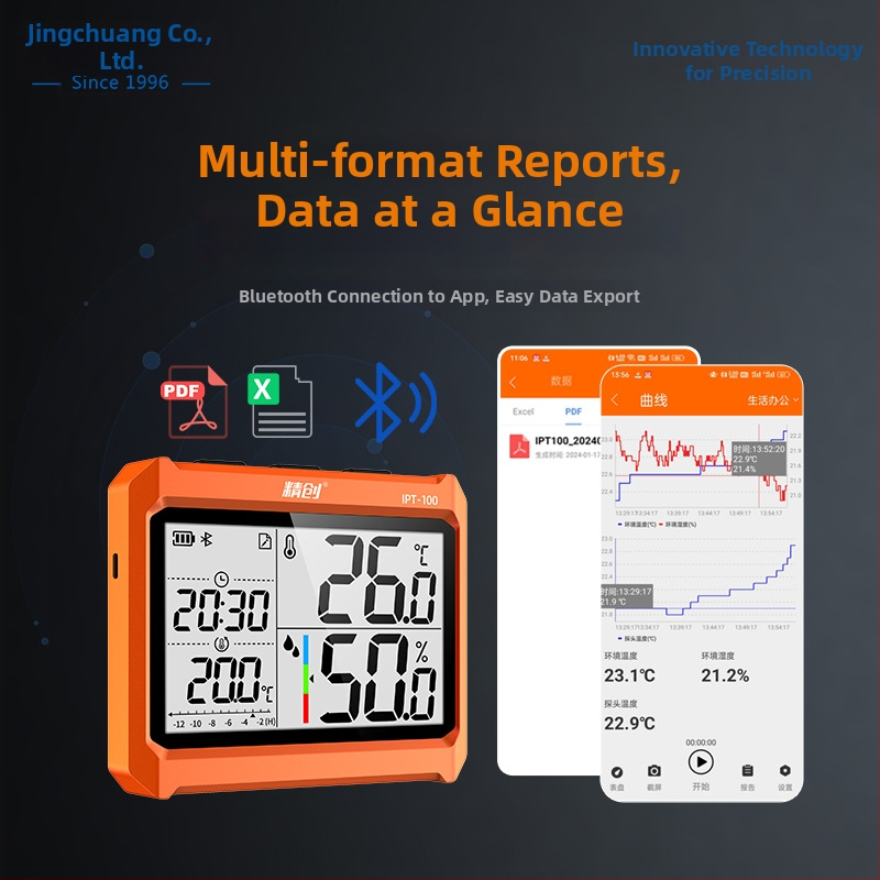Jingchuang IPT-100 Μετρητής θερμοκρασίας και υγρασίας βιομηχανικός, υψηλής ακρίβειας, Bluetooth, για εργαστηριακή και βιομηχανική παρακολούθηση