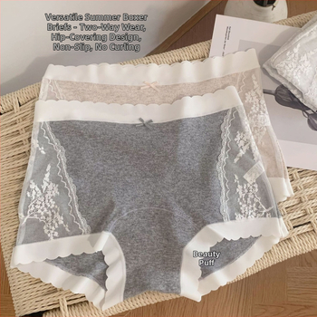 Dámske boxerky veľkosti Plus Size z čistej bavlny s antibakteriálnym efektom, predĺžené a rozšírené, nízky pás, čipkované, dva v jednom