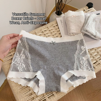 Dámske boxerky veľkosti Plus Size z čistej bavlny s antibakteriálnym efektom, predĺžené a rozšírené, nízky pás, čipkované, dva v jednom