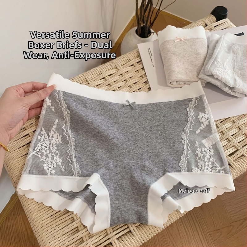 Dámske boxerky veľkosti Plus Size z čistej bavlny s antibakteriálnym efektom, predĺžené a rozšírené, nízky pás, čipkované, dva v jednom