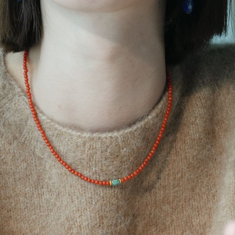 Κολιέ Ni Ni Nan με κόκκινες χάντρες millet, χρώμα persimmon red, κινεζικό στυλ, αλυσίδα για τον θώρακα, μινιμαλιστικό για γυναίκες