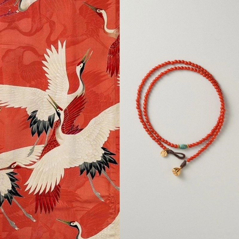 Κολιέ Ni Ni Nan με κόκκινες χάντρες millet, χρώμα persimmon red, κινεζικό στυλ, αλυσίδα για τον θώρακα, μινιμαλιστικό για γυναίκες