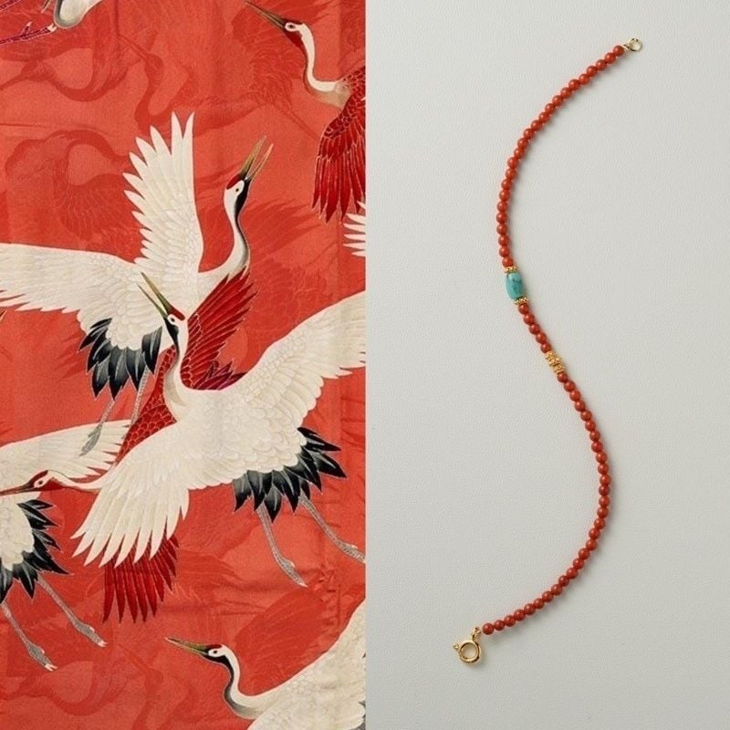 Κολιέ Ni Ni Nan με κόκκινες χάντρες millet, χρώμα persimmon red, κινεζικό στυλ, αλυσίδα για τον θώρακα, μινιμαλιστικό για γυναίκες