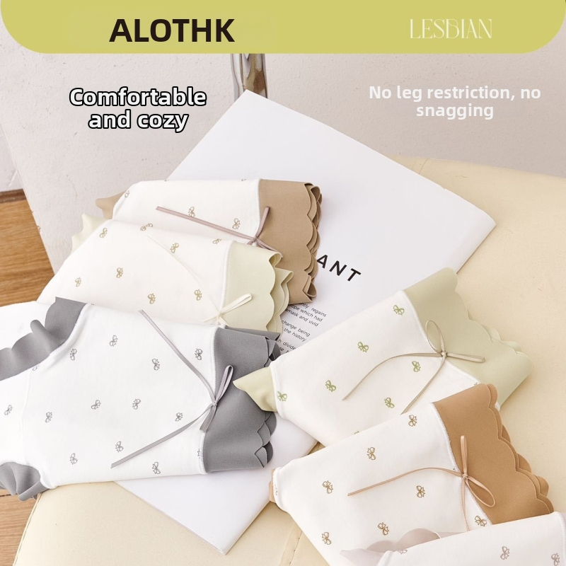 Dámske bezšvové nohavičky Yanxiang 1078 s potlačou hodvábu Mulberry a oblačkov z bavlny s mašľou do stredu pásu – v krabičke