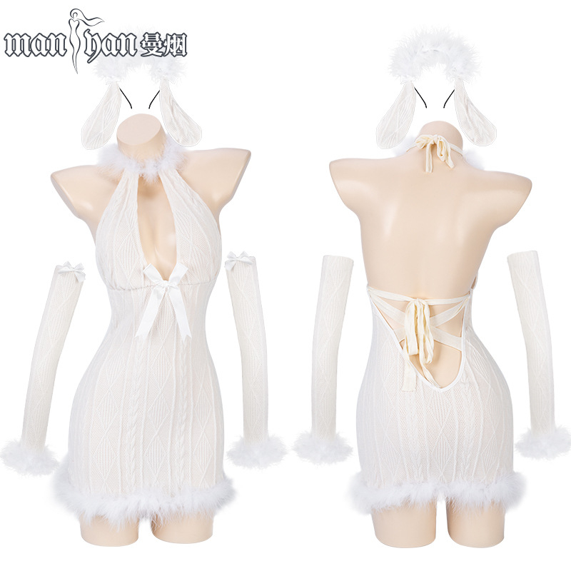 Manyan σέξι εσώρουχο με Halter, βαθύ V, βελούδινοι ιμάντες, φόρεμα-στολή τύπου ρόλου