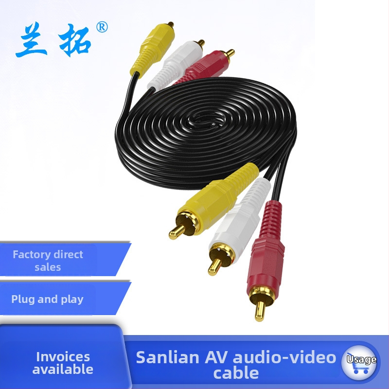 3RCA audio/video kábel 3RCA na 3RCA s červenými, bielymi a žltými konektormi