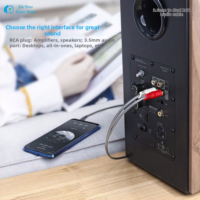 3,5 mm audio kábel na duálny RCA pre PC reproduktory, 1,5 m