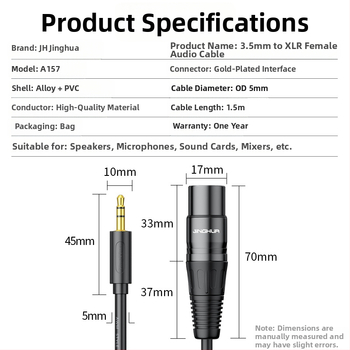 Jinghua Mikrofon kabel 3,5 mm na XLR, balansirani audio kabel za mikrofon, sučelja zvučne kartice i miksera