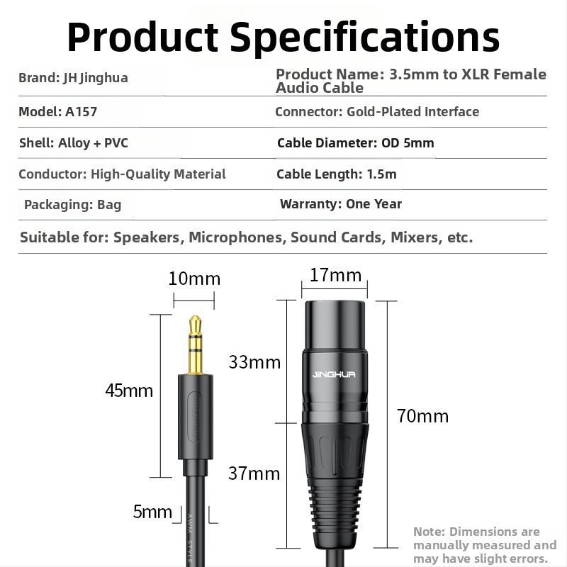 Jinghua Mikrofon kabel 3,5 mm na XLR, balansirani audio kabel za mikrofon, sučelja zvučne kartice i miksera