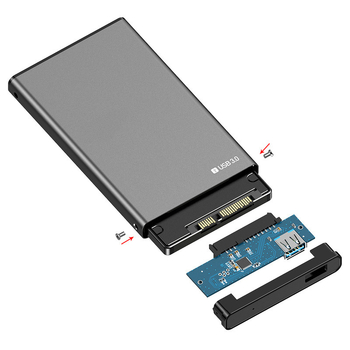 Εξωτερική θήκη δίσκου 2,5 ιντσών USB 3.0 από κράμα αλουμινίου για SATA SSD/HDD, φορητή, γκρι μεταλλικό