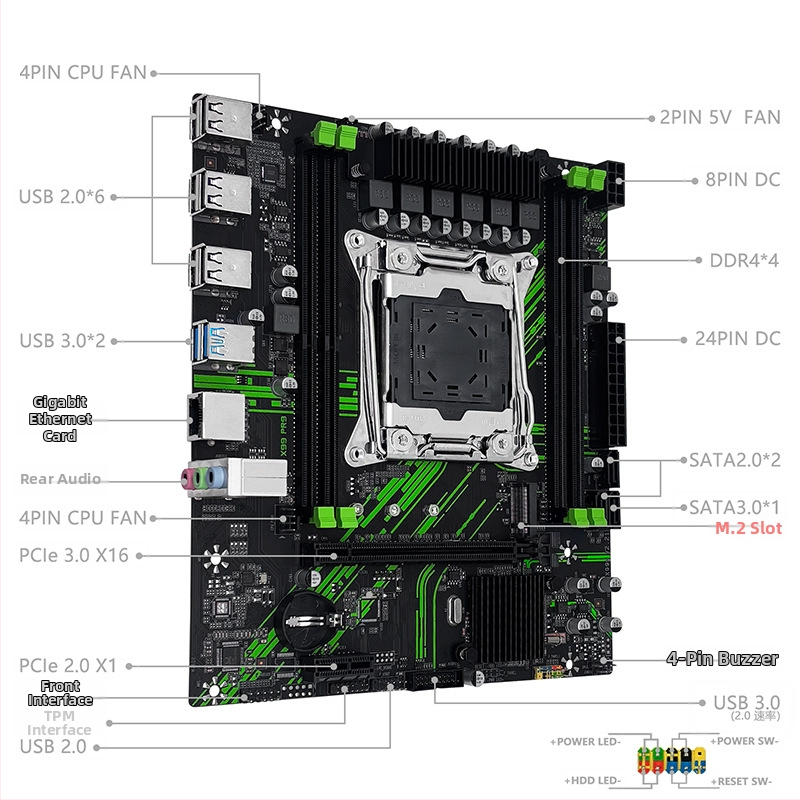 Základná doska Machinist X99-PR9 pre stolné počítače s TPM 2.0, DDR4, LGA 2011-3, M-ATX, PCIe 16x, NVMe M.2 a SATA M.2, max. 128 GB